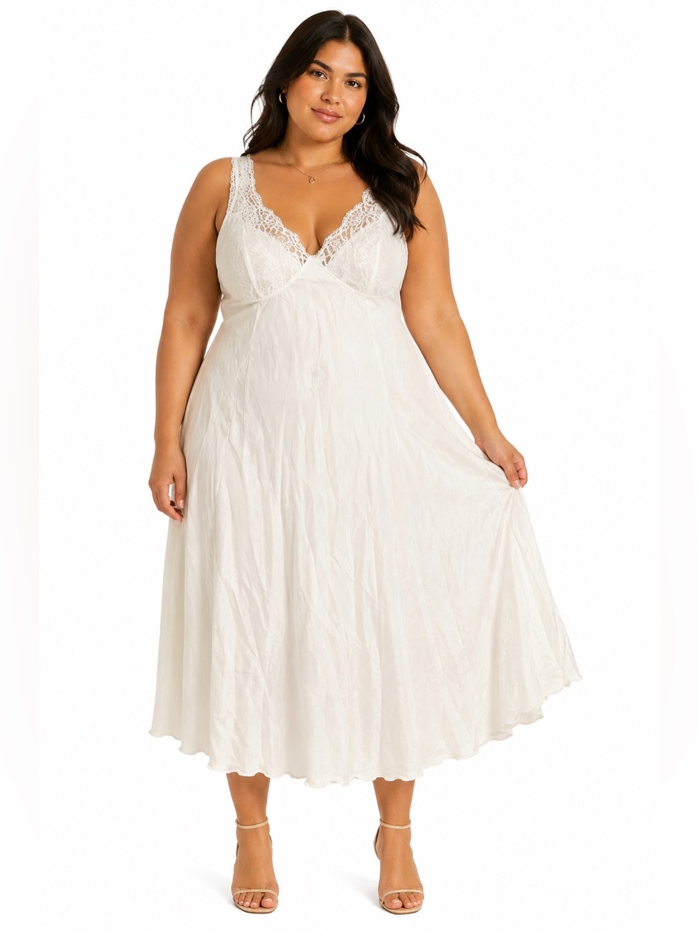 70s/80s European Vintage Triumph Silky Lace Cup Midi Slip Dress (Ivory) Size M/L
